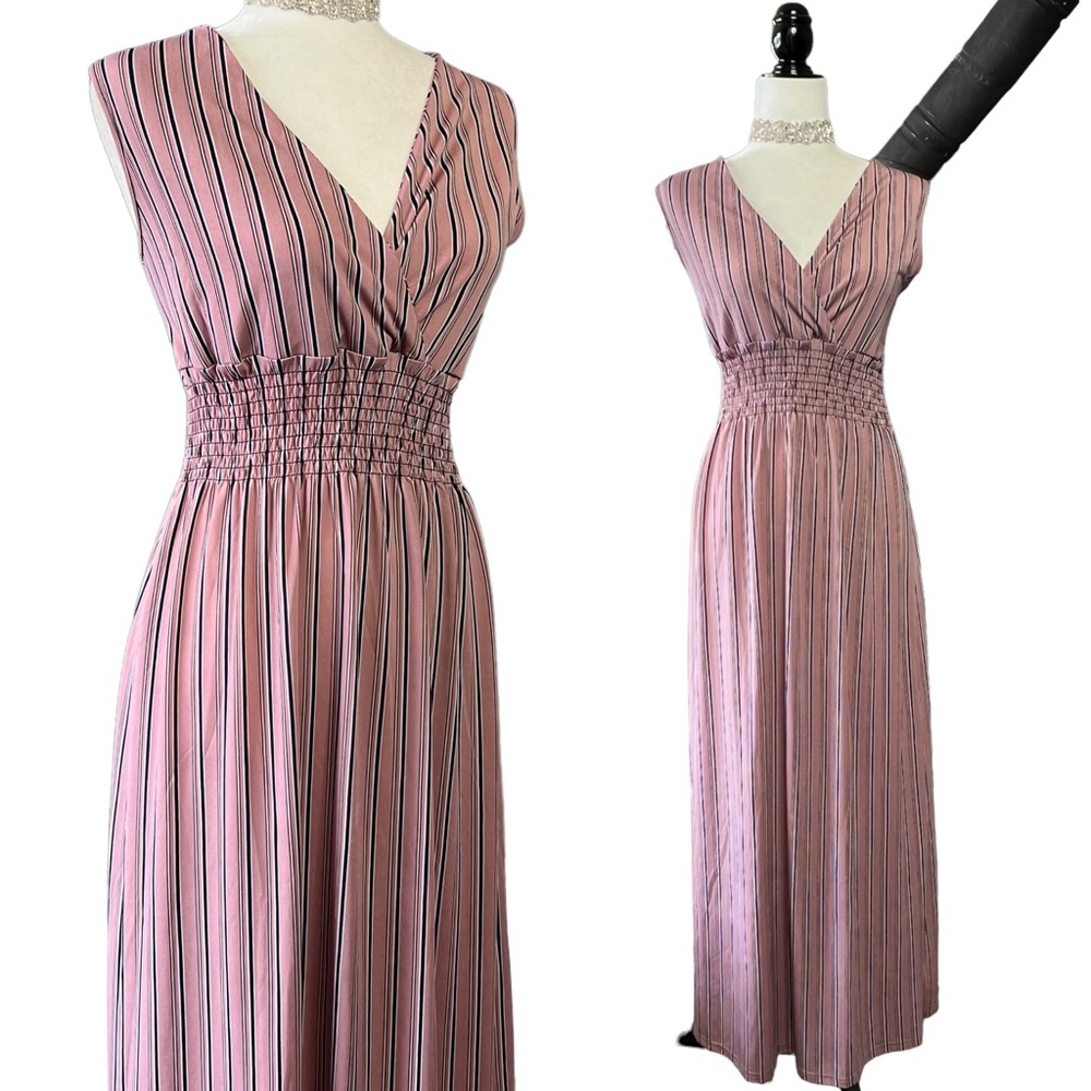 Jon & Anna Boutique Women’s Sleeveless Surplice Stripe Maxi Sundress Pink/Black
